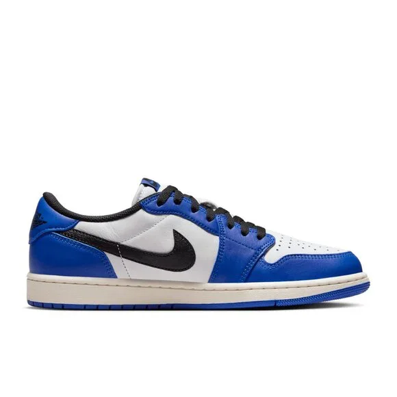 Jordan Mens 1 Retro Low OG Sneakers Color White/Black/Game Royal - Picture 2 of 6